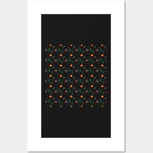 Cute Cat playing with ball of yarn and catnip pattern Posters and Art